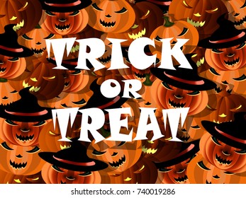 Illustration of " Trick or Treat" with pumpkins.