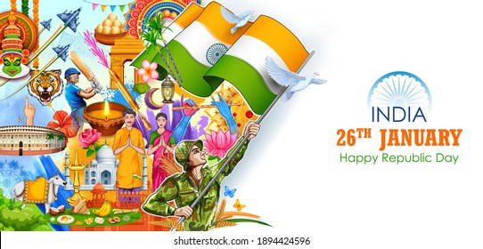 illustration of tricolor background showing its incredible culture and diversity on 26th January Republic Day of India