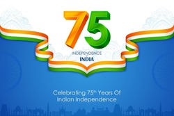 Illustration Of Tricolor Banner With Indian Flag For 75th Independence Day Of India On 15th August