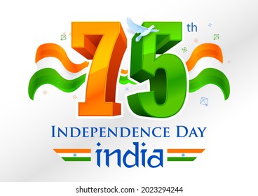illustration of tricolor banner with Indian flag for 75th Independence Day of India on 15th August