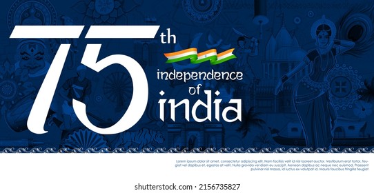 illustration of tricolor banner with Indian flag for 75th Independence Day of India on 15th August svg