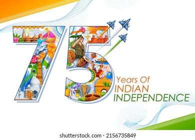 illustration of tricolor banner with Indian flag for 75th Independence Day of India on 15th August