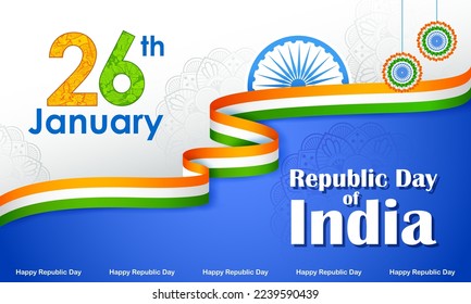 illustration of tricolor banner with Indian flag for 26th January Happy Republic Day of India