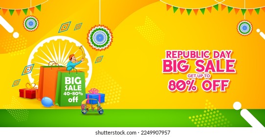 illustration of tricolor banner with Indian flag for 26th January Happy Republic Day of India
