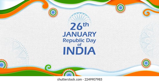 illustration of tricolor banner with Indian flag for 26th January Happy Republic Day of India