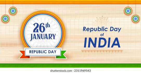illustration of tricolor banner with Indian flag for 26th January Happy Republic Day of India