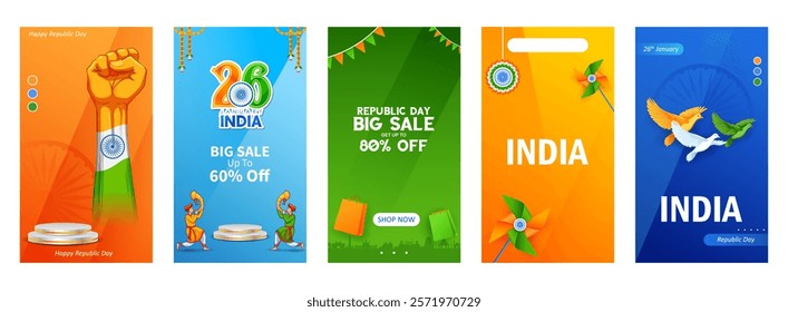 illustration of tricolor banner with Indian flag for 26th January Happy Republic Day of India