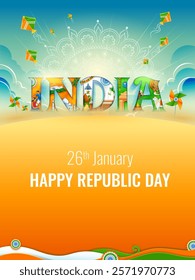 illustration of tricolor banner with Indian flag for 26th January Happy Republic Day of India