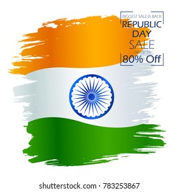 illustration of tricolor banner with Indian flag for 26th January Happy Republic Day of India Sale Promotion advertisement background
