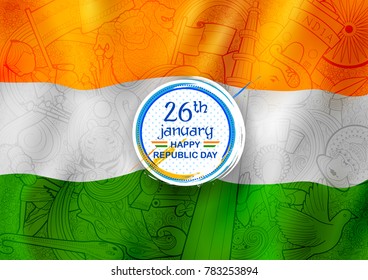 illustration of tricolor banner with Indian flag for 26th January Happy Republic Day of India