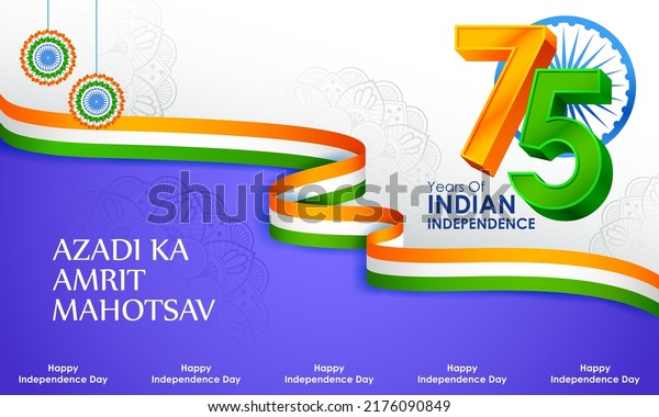 illustration of tricolor banner with\
Indian flag for 75th Independence Day of India on 15th\
August