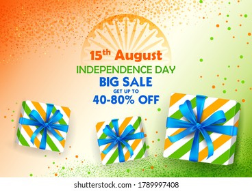 illustration of Tricolor gift box with Indian flag for 15th August Happy Independence Day of India