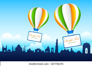 illustration of tricolor hot air balloon on famous monument of India