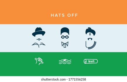 illustration of Tricolor India background with Nation Hero and Freedom Fighter like Bhagat Singh, Veer Savarkar, Lokmanya Tilak for Independence Day.