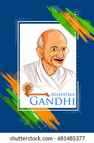 illustration of Tricolor India background with Nation Hero and Freedom Fighter Mahatma Gandhi for Independence Day or Gandhi Jayanti