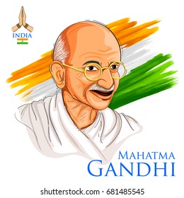 ilustração de fundo tricolor Índia com herói da nação e lutador da liberdade Mahatma Gandhi para o Dia da Independência ou Gandhi Jayanti