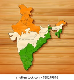 illustration of Tricolor Indian Flag map background for Republic  and Independence Day of India