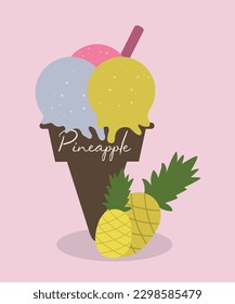 Illustration Trip Scoop Ice Cream Cone with Pineapple