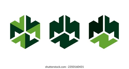 ilustración triple N logo de cubo o diseño de vectores de poligón con color de naturaleza verde para el diseño de logotipo o marca lago