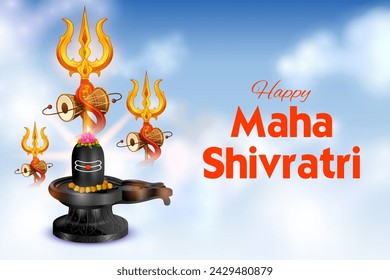 illustration of trishul ( trident) of Lord Shiva, Indian God of Hindu for Maha Shivratri festival of India