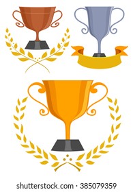 Illustration of Trophies with Laurel Leaves and a Ribbon