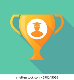 Illustration of a trophy icon with a student