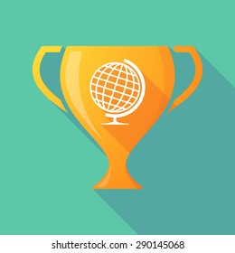 Illustration of a trophy icon with a world globe