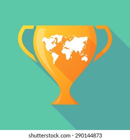 Illustration of a trophy icon with a world map