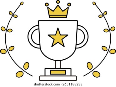 Illustration of a trophy surrounded by laurel wreath