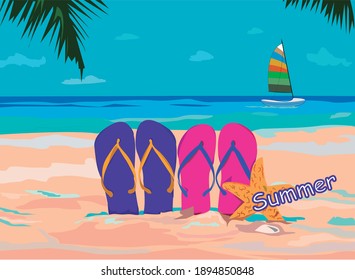 Illustration of tropical beach in colorful summer