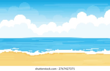 illustration of tropical beach landscape pixel art horizontal background
