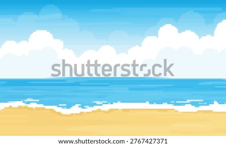 illustration of tropical beach landscape pixel art horizontal background