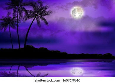 Illustration of tropical beach at night