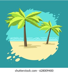  Illustration of a tropical beach with palm trees.Vector illustration.  