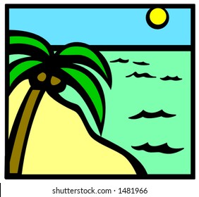 illustration of a tropical beach scene