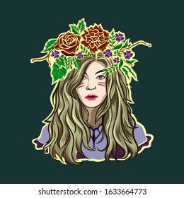 illustration of tropical cute girl