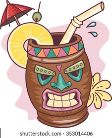 Illustration Of A Tropical Drink In A Tiki Mug