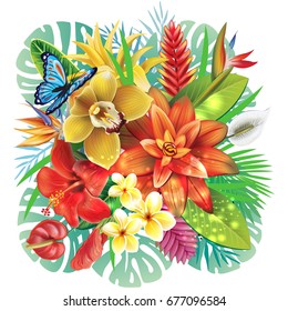 Illustration with tropical flowers