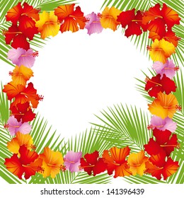 The illustration of a tropical hibiscus and a coconut  