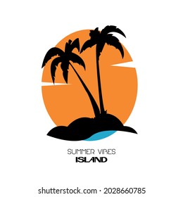 illustration tropical island with the sunset on summer logo