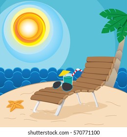 Illustration of a tropical landscape of a beach in summer holidays. Ideal for tourism and travel materials