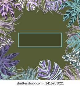 Illustration of tropical leaves and monstera leaves