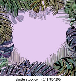 Illustration of tropical leaves, monstera leaves and palm tree leaves