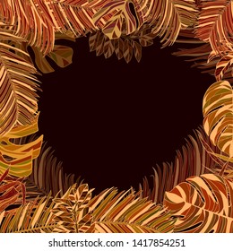 Illustration of tropical leaves, monstera leaves and palm tree leaves