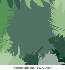Illustration of tropical leaves of palm and monstera leaves