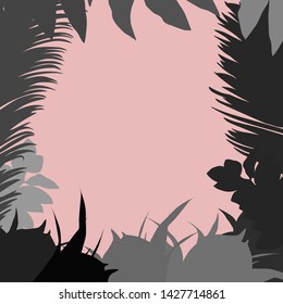 Illustration of tropical leaves of palm and monstera leaves