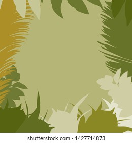 Illustration of tropical leaves of palm and monstera leaves