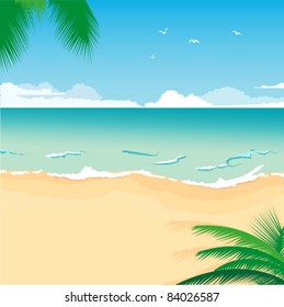 illustration of a tropical sea beach for summer design