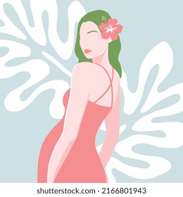 illustration of a tropical woman with hibiscus on her head