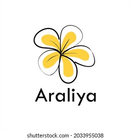 Illustration Of Tropical Yellow Flower Araliya  Flower Aralia Flowers Frangipani Vector Hand Drawn Painting On White Background, Araliya Logo Yellow Flower Logo Sri Lanka 